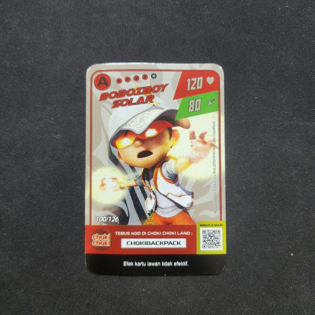 Kartu Rare Boboiboy Choki Choki Silver Card - Boboiboy Solar (A Rank Card) (Monsta Galaxy Card x Cho