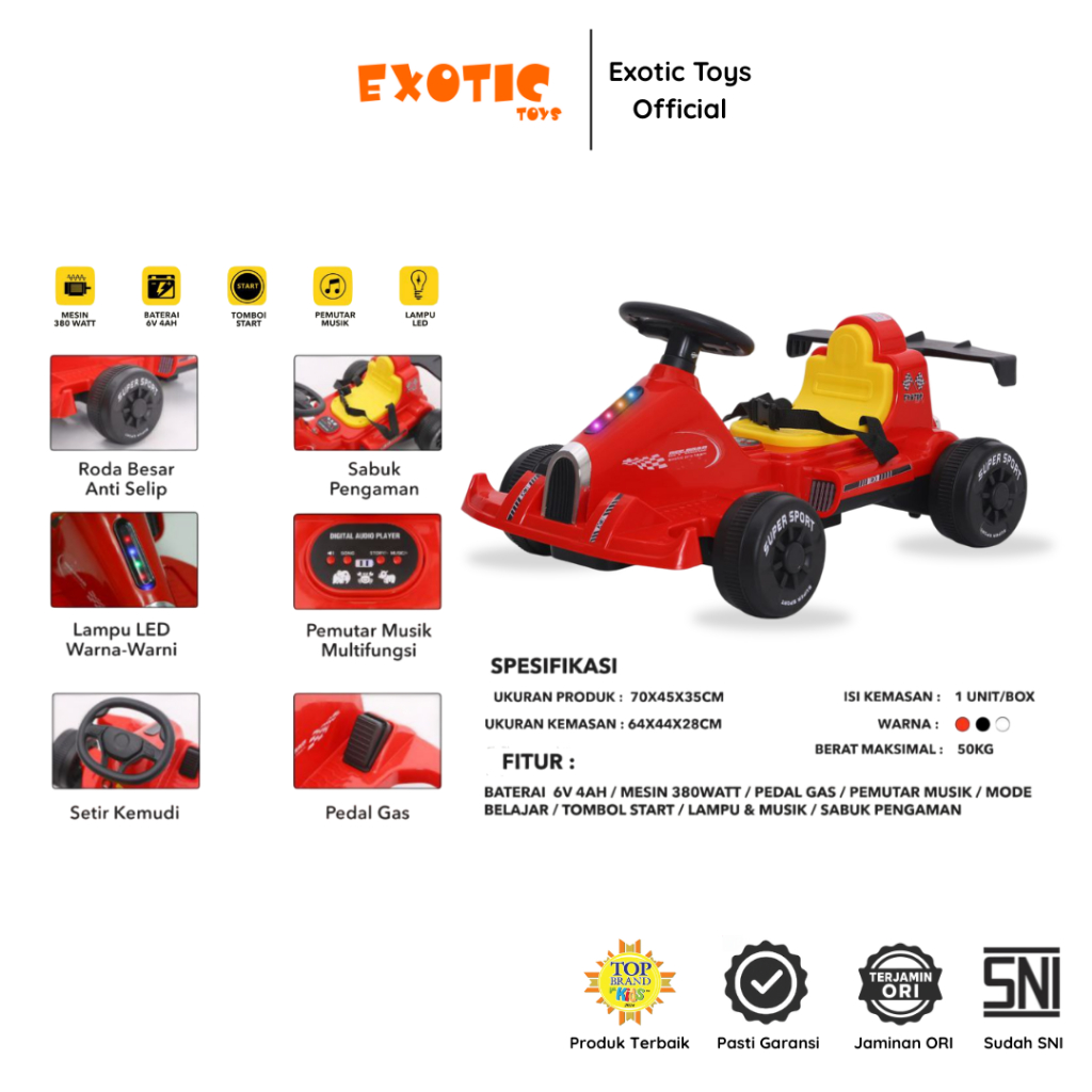 Exotic Toys Mainan Mobil Aki Anak Rechargeable Go Kart EMB-3312