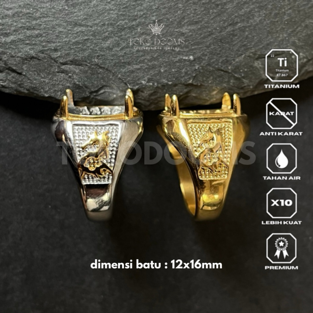 ring cincin emban naga cakar [TITANIUM] 12x16 halus super elegan istimewa