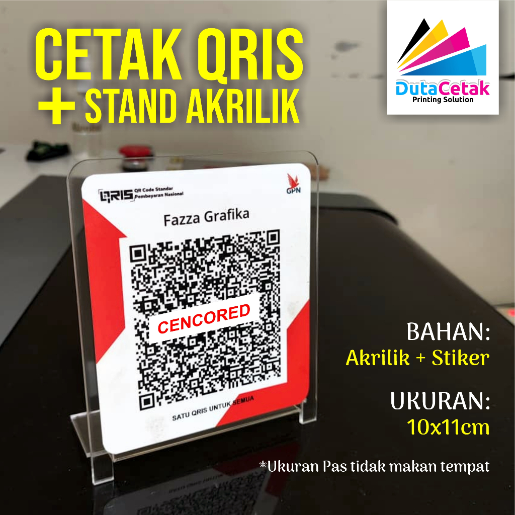 Cetak Papan Akrilik QRIS Custom | QRIS + Stand Akrilik / QRis Pembayaran + Dudukan Akrilik
