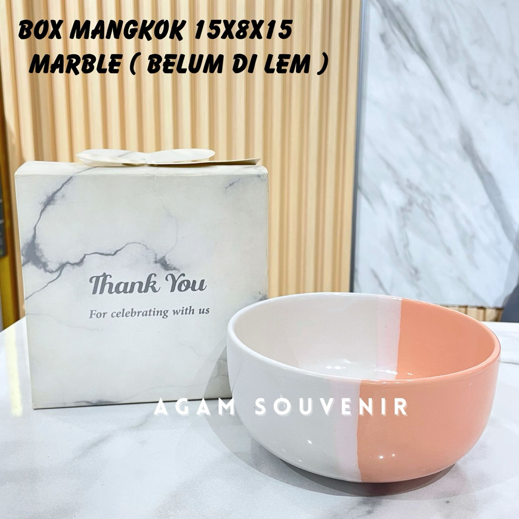 [ MINIMAL 30 ] BOX MANGKOK KAIBON 15x8x15 MOTIF MARBLE mangkok twotone keramik