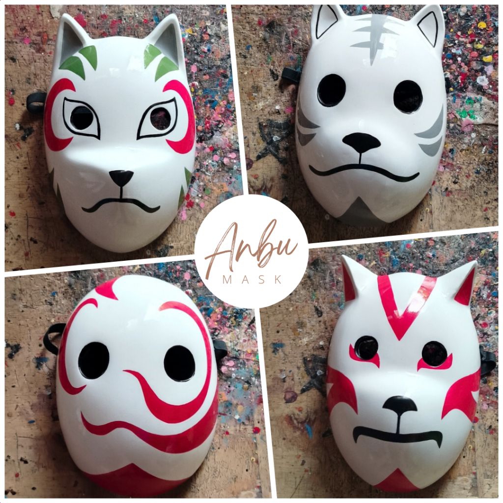 Anbu Shinobi Naruto Haku Menma Yamato Uzuki Kinoto Hinoe Kitsune Mask Topeng Cosplay Anime Jepang