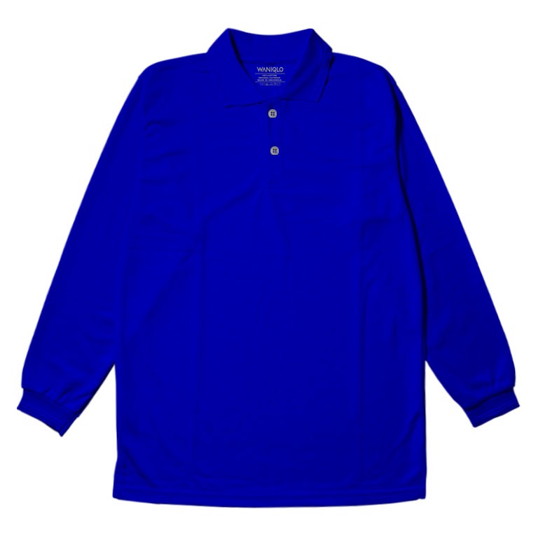 Waniqlo - Kaos Polo Kerah Lengan Panjang Polos Terkeren Pria & Wanita Baju Kerah - Biru