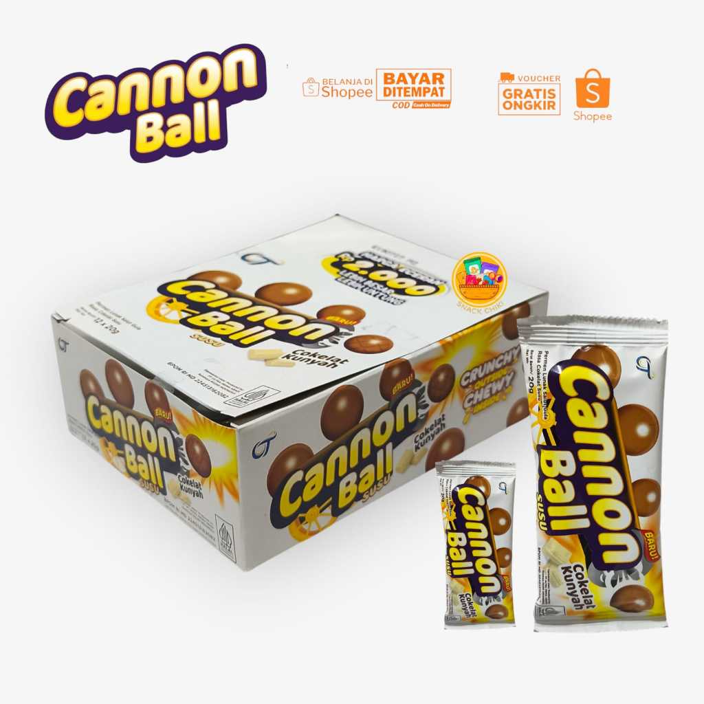 

CANNON BALL COKLAT SUSU COKLAT KUNYAH RASA COKLAT SUSU 1 BOX 12 PCS