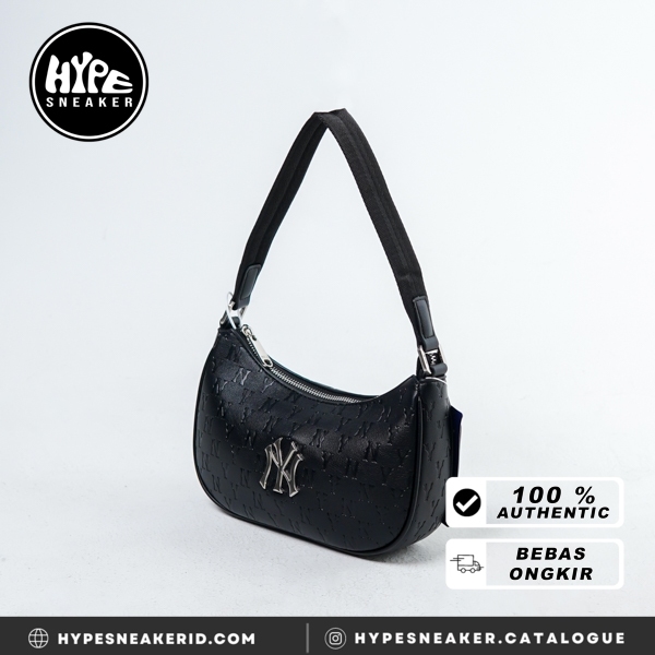 Tas MLB NY SILVER BLACK LEATHER HOBO BAG 100% ORIGINAL