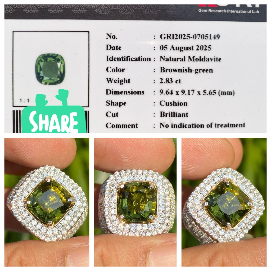 Natural 2.83ct moldavite tektite batu meteor asli memo gri