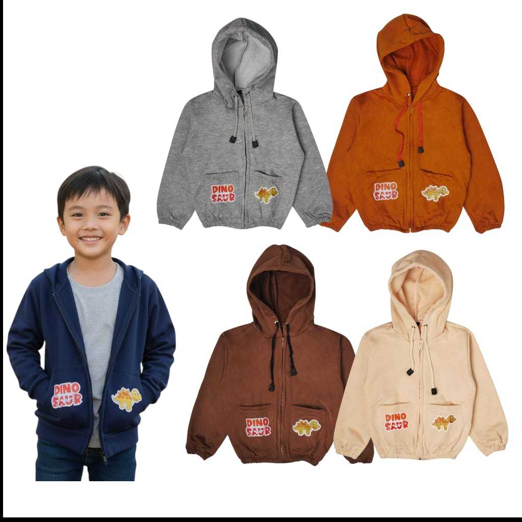 YSM Jaket Relsleting Bayi Jaket Zipper Anak 0 - 5 Tahun Sablon Karakter Dinosaurus