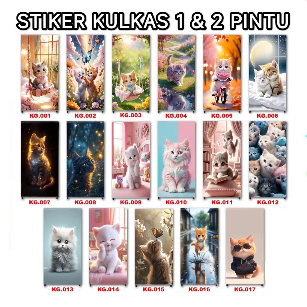 STIKER KULKAS 1 & 2 PINTU MOTIF KUCING