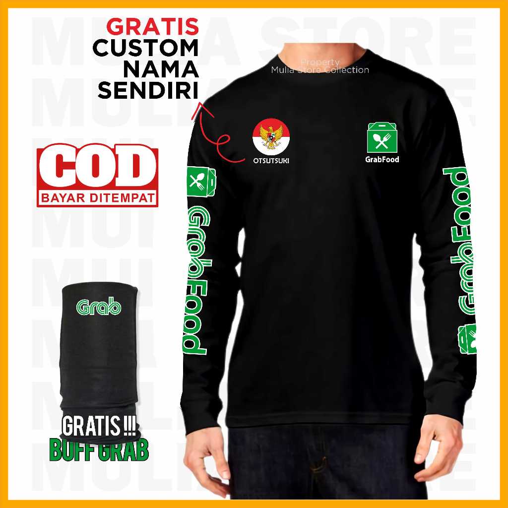 Kaos OJOL Lengan Panjang GR FO0D Gratis Custom Nama Daerah Logo Komunitas
