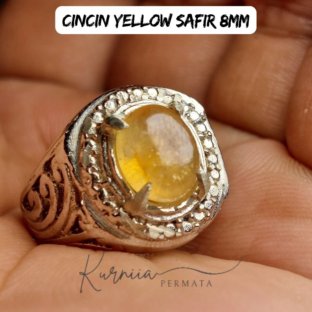 Cincin Batu Permata Yellow Safir Afrika Dim 8-10mm Asli Natural Yellow Sapphire Rings Akik Alpaka Su