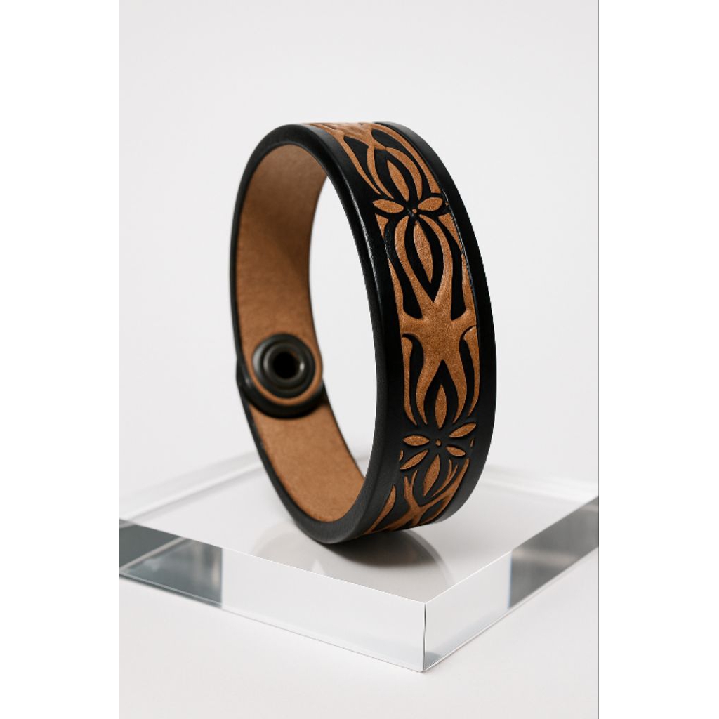 gelang kulit ukir nama custom coupel pria wanita