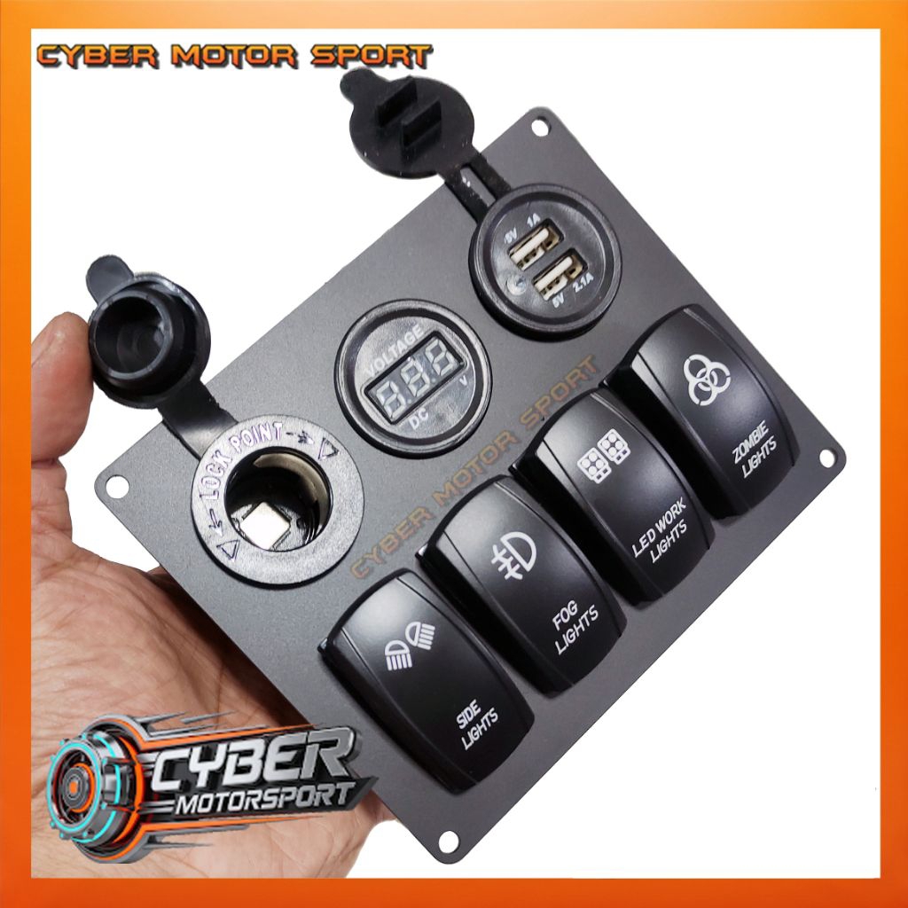 dashboard panel mobil instrument saklar 4 tombol usb charger volt meter dc socket 12 volt 24 volt. S