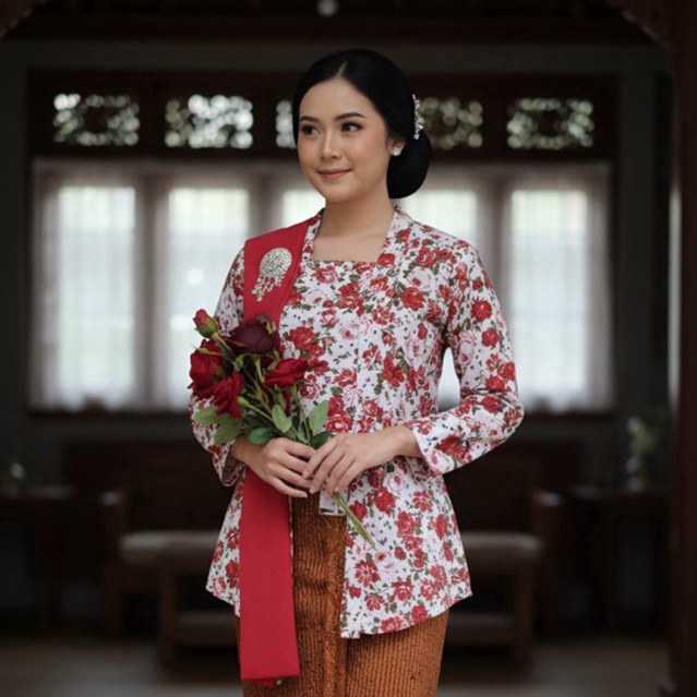 Kebaya Bunga Delia Mawar Kutubaru Adat Jawa Bridesmaids Solo Jogja Modern Putih Merah Pink