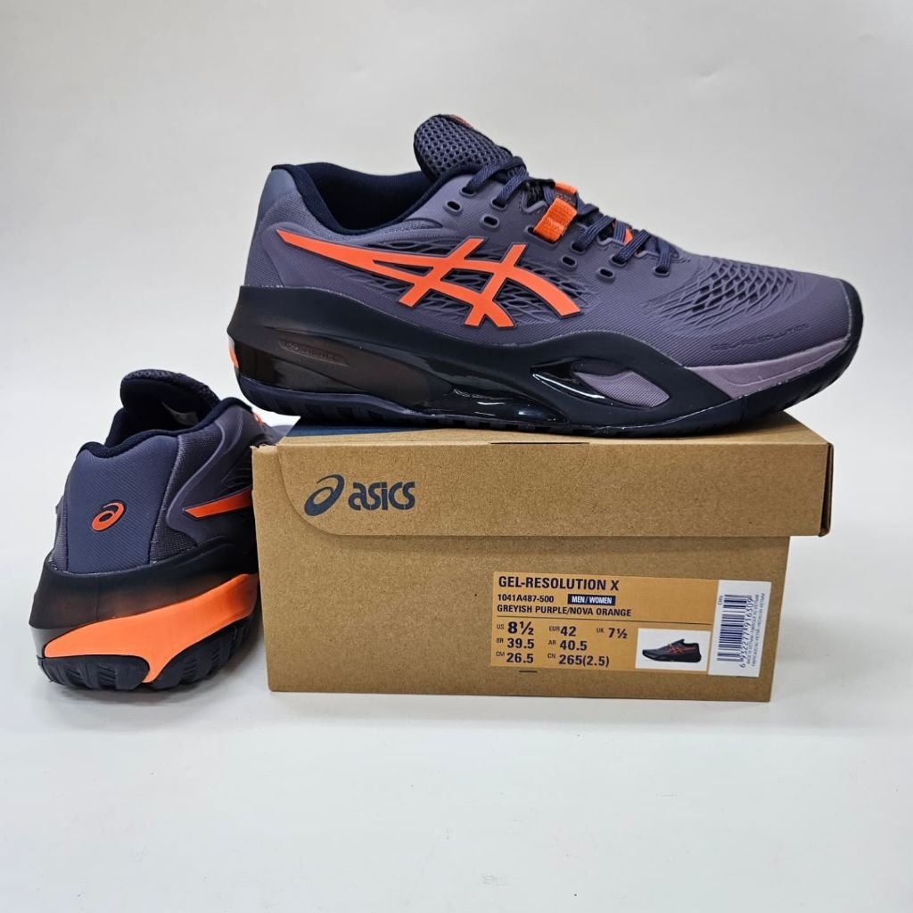 SEPATU OLAHRAGA PRIA VOLI BADMINTON ASICS ORIGINAL GRAY ORANGE