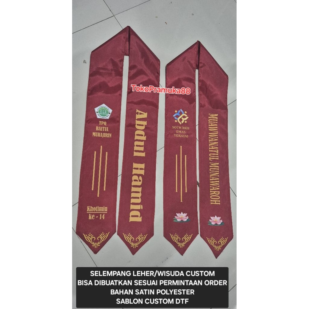 SELEMPANG LEHER/WISUDA CUSTOM ( BAHAN SATIN POLYESTER )
