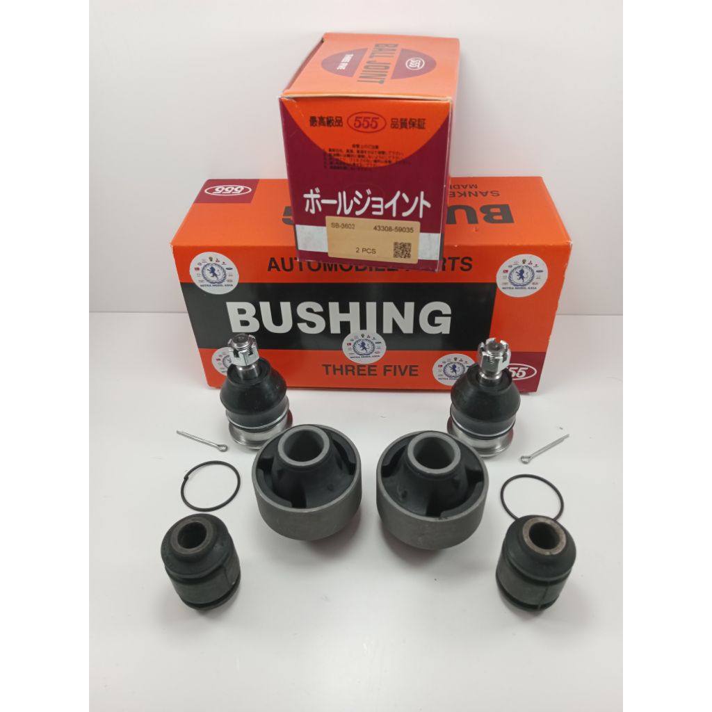 set 6 servis lower arm vios gen 2 yaris bakpao ball joint bushing besar kecil merk 555 three five