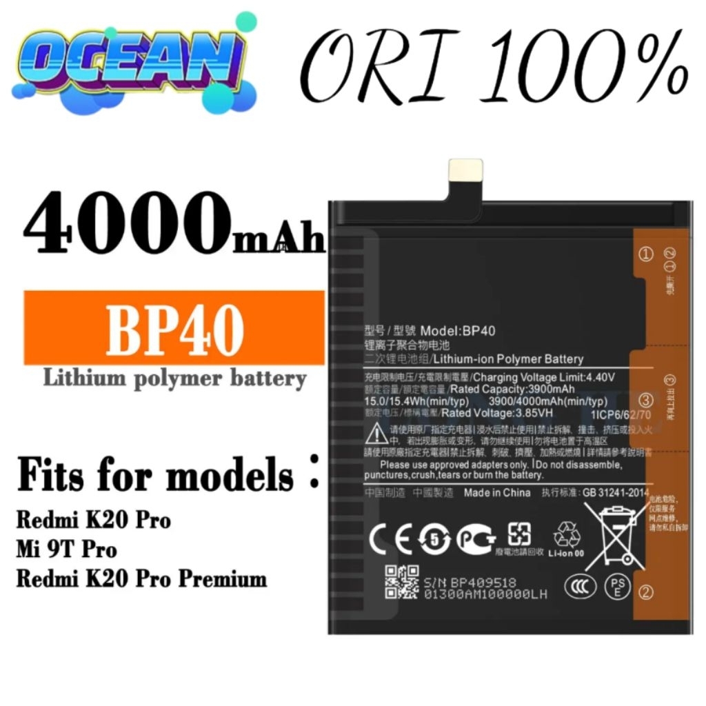 Baterai Xiaomi Redmi K20 K20 Pro Mi 9T Mi 9T Pro Mi9T Pro BP40 BP41