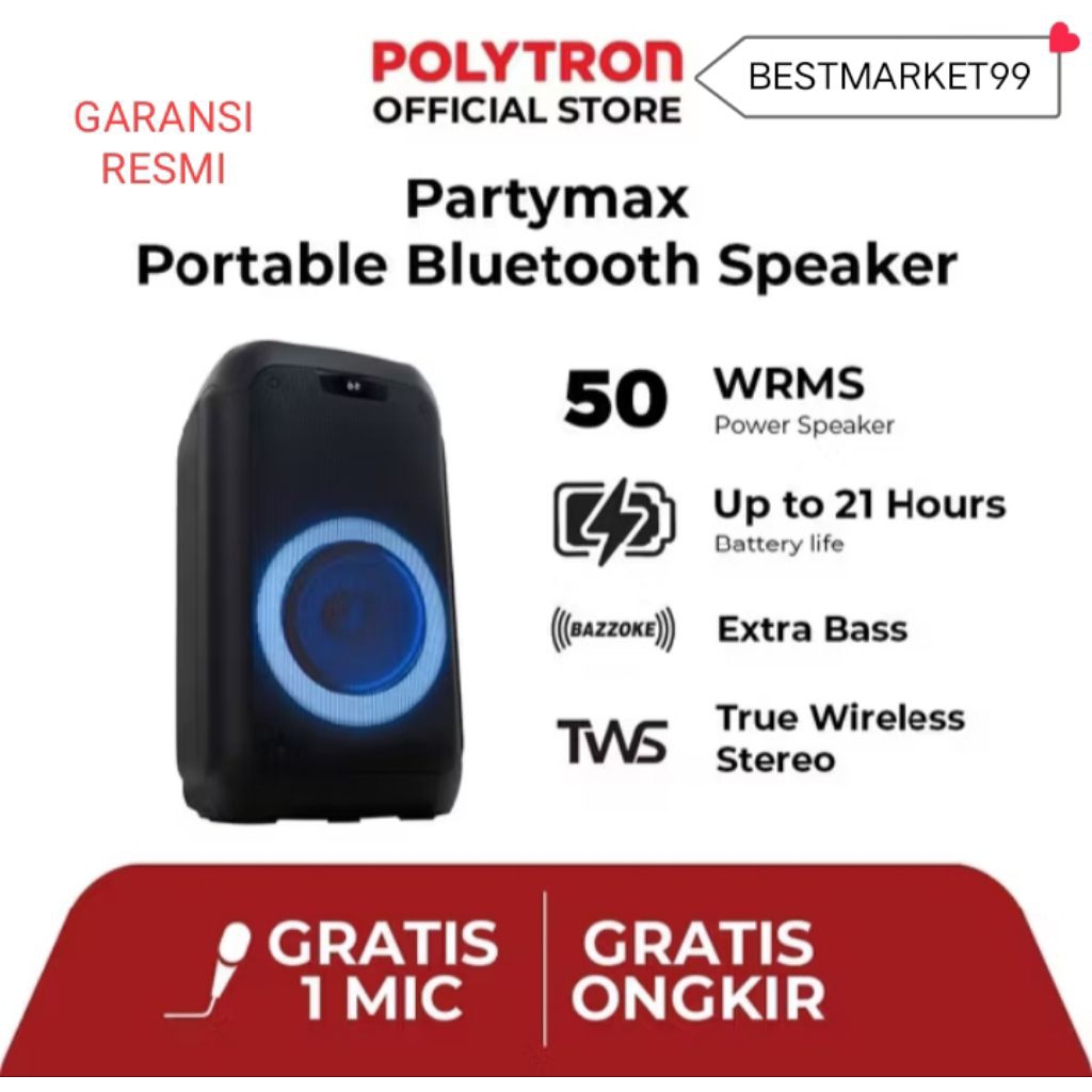 POLYTRON PPS 8L12 PARTY SPEAKER BLUETOOTH USB + MIC ORIGINAL