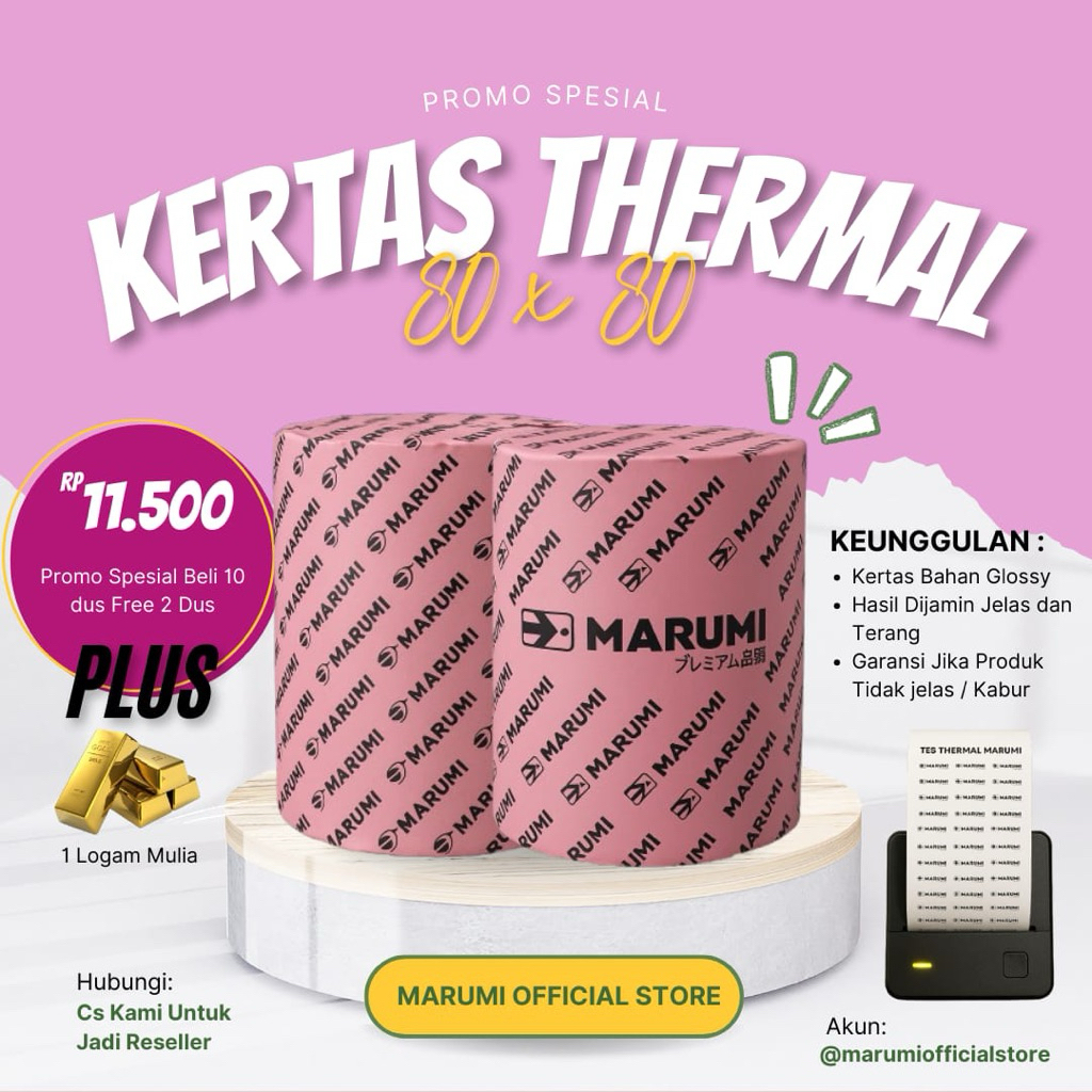 MARUMI KERTAS THERMAL 80X80 MM / KERTAS STRUK KASIR / KERTAS STRUK THERMAL 80 X 80 / STRUK THERMAL P
