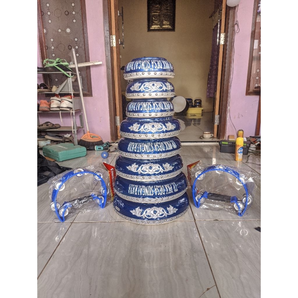 1 set qosidah lasqi isi 8 + 2 tmaborine sbait.rebana qosidah ibu.qosidha lasqii ukir