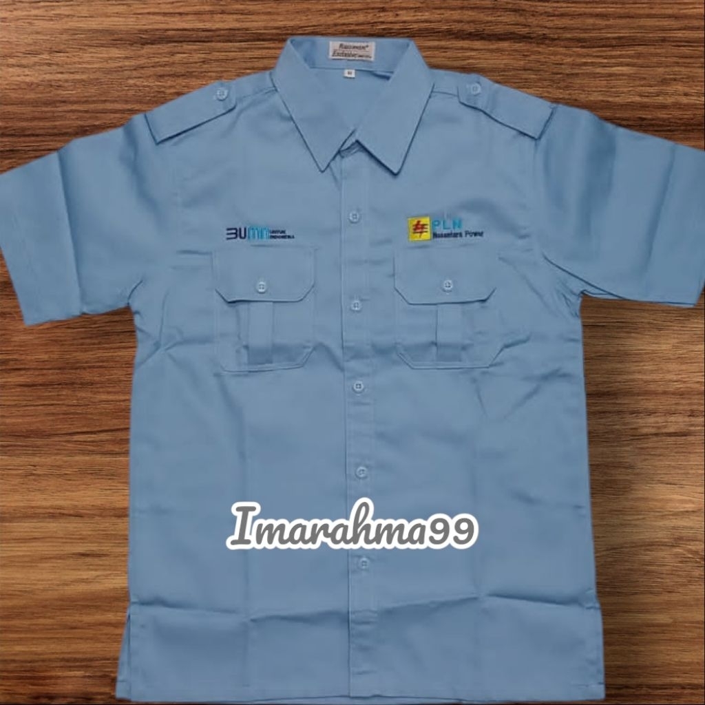kemeja bumn pln nusantara power biru muda kantong 2 lengan pendek