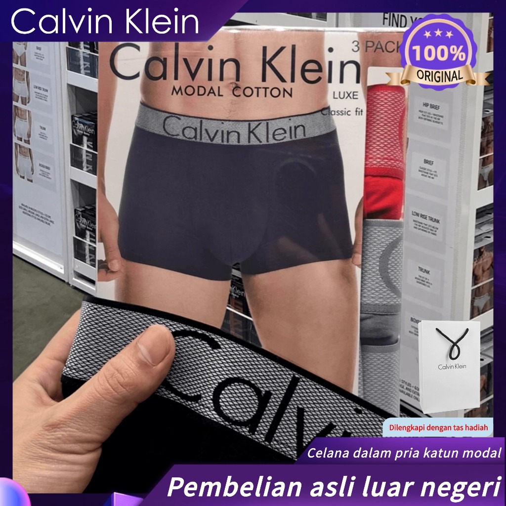 Celana dalam pria Calvin Klein asli - celana dalam kotak katun modal - menyerap keringat dan bernapa