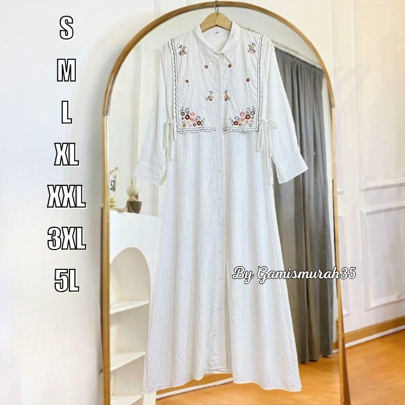 LD 140 130 120 110 dst | Maxi Dress Bordir Jumbo Bahan Polo Linen Adem Tebal Ukuran S M L XL XXL XXX