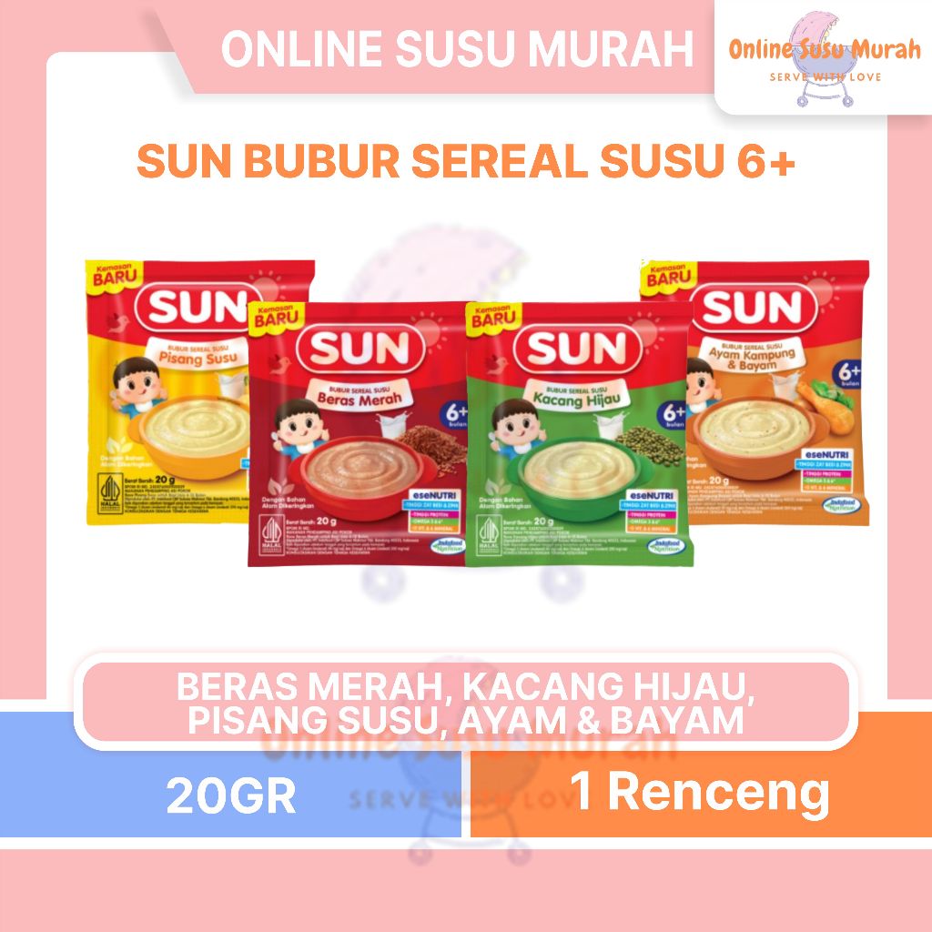 SUN BUBUR SEREAL BAYI MPASI 6+ 20GR TINGGI PROTEIN DAN KALSIUM 1 RENCENG 8 SACHET 20 GR PRLA