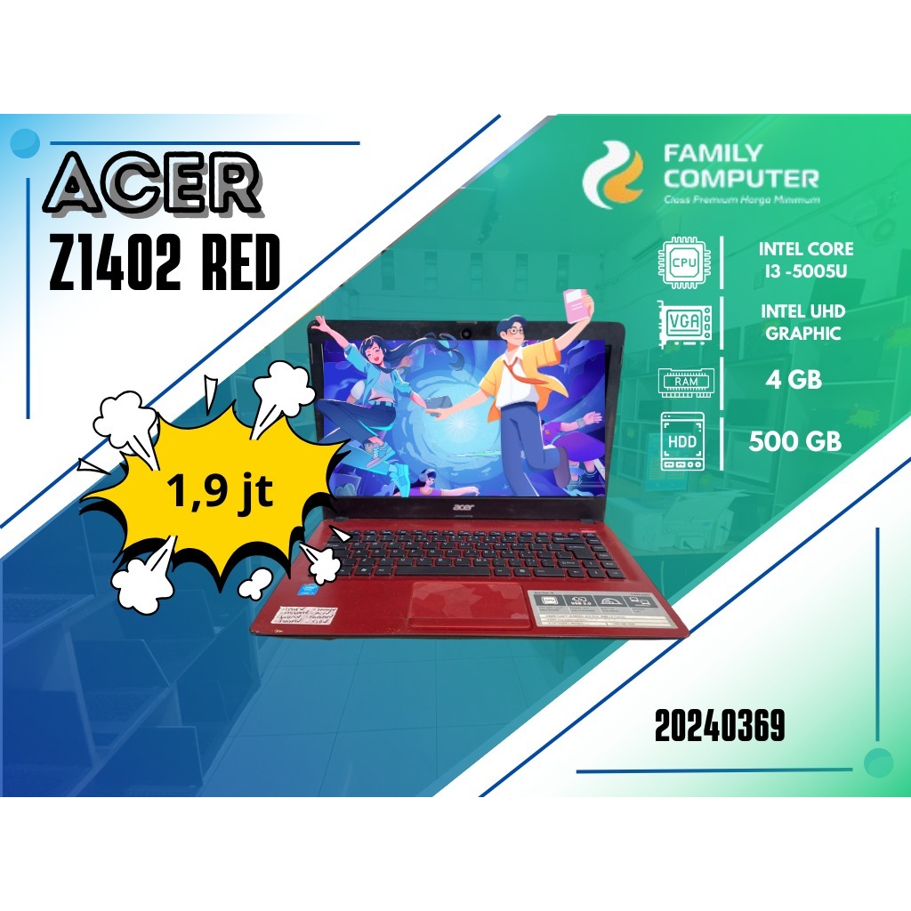 ACER Z1402 RED | INTEL CORE I3-5OO5U | INTEL UHD GRAPHIC