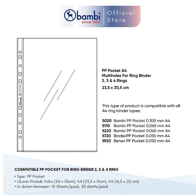PP Pocket A4 Original Gift For Binder || Bambi A4 PP Pocket Gift For Ring Binder bambi