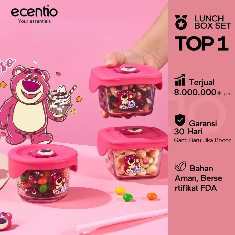[​kotak makanan ringan​​] ecentio food container baby mpasi Kaca 3pcs set Mini Kotak Tempat Makan Gl