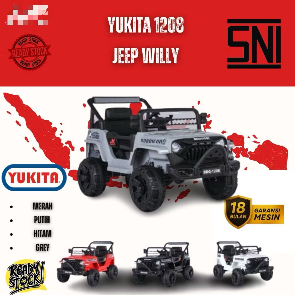 Mainan Anak Jeep YUKITA 1208 JEEP WILLY Aki Musik Bluetooth REMOTE CONTROL - MERAH