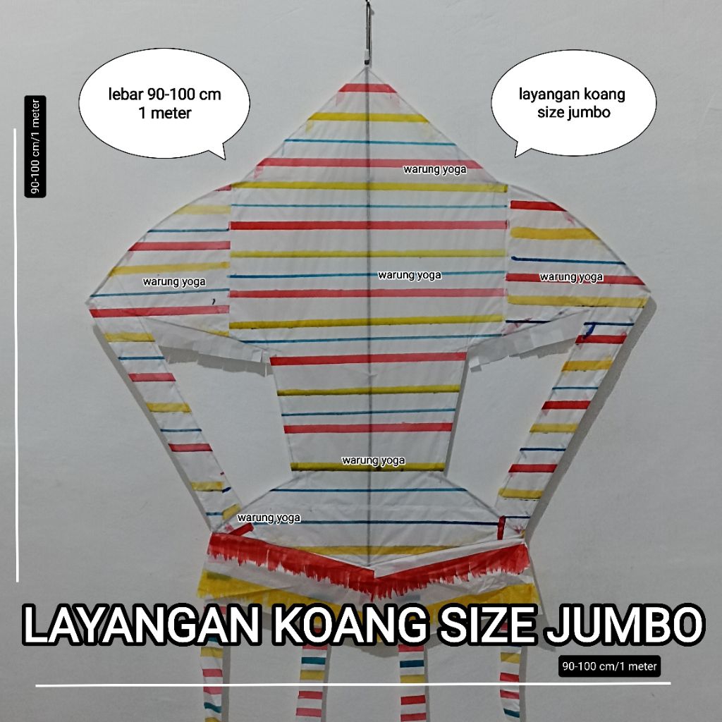 layangan koang size jumbo 1 meter model garis dan gelombang dengan buntut mainan anak wajib packing 