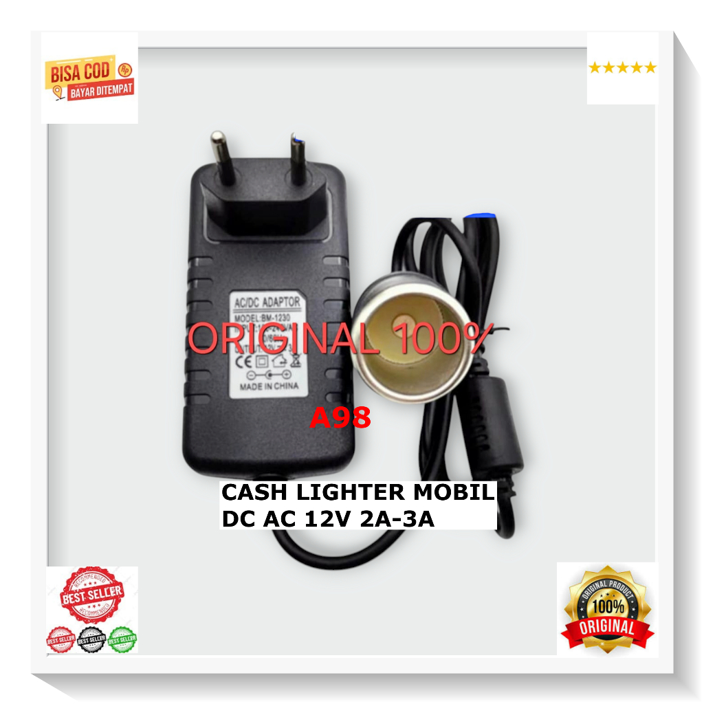 A98 CAS LIGHTER MOBIL DC AC 12V 2A 3A ORI 100% ADAPTOR SOKET SOCKET CAR POWER ADAPTER CAS CASAN TRAV