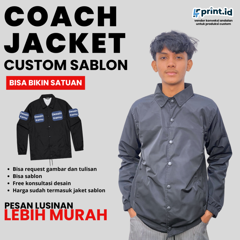 JAKET COACH CUSTOM SABLON SATUAN JAKET COACH BAHAN ANTI AIR PRIA & WANITA