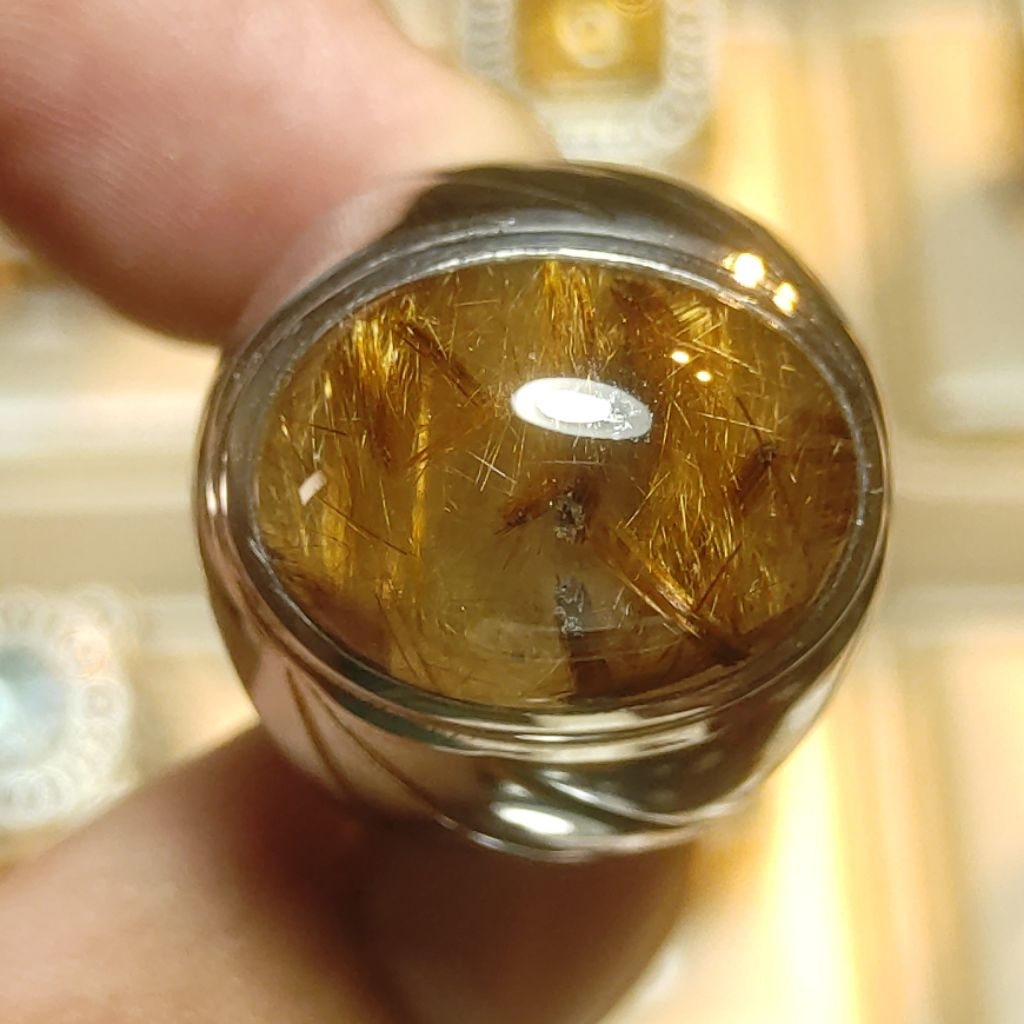 BATU KECUBUNG RAMBUT EMAS RING SIZE 8