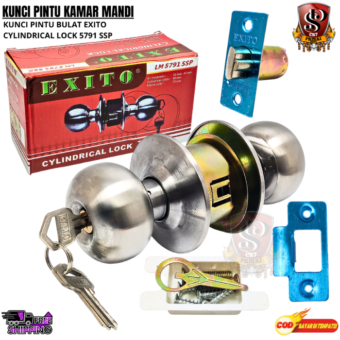 Set Handle Kunci Pintu Model Bulat Kamar Mandi EXITO LM 5791 SSP Cylindrical Lock Stainless Steel Ku
