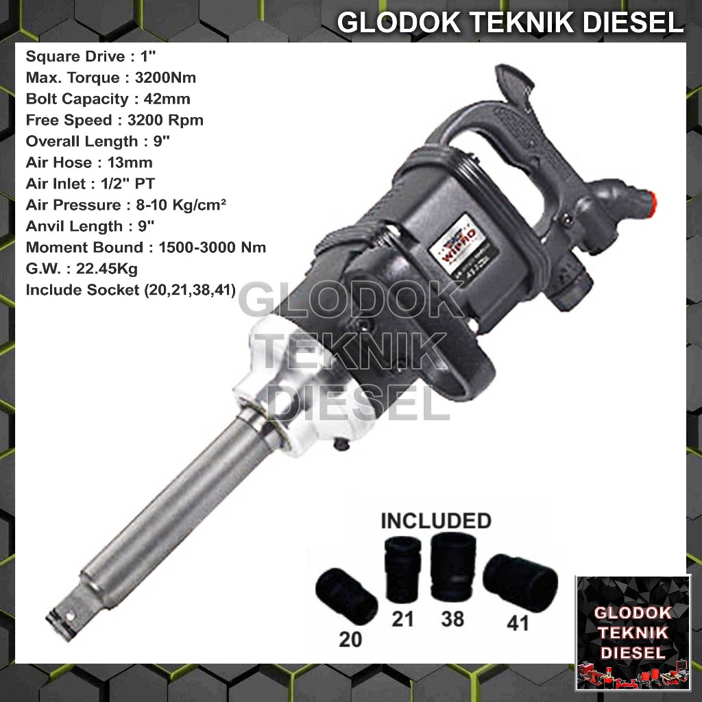 Wipro Air Impact Wrench 1 Inch 3200 N.m AS 725 B Torsi Mesin Alat Buka Baut Mobil Truk Tronton Tenag