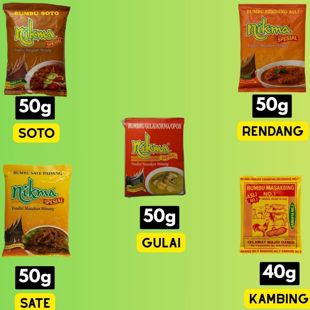 

Bumbu Komplit Padang 5 Varian Rendang Gulai Sate Soto Kambing Praktis Enak Asli Minang