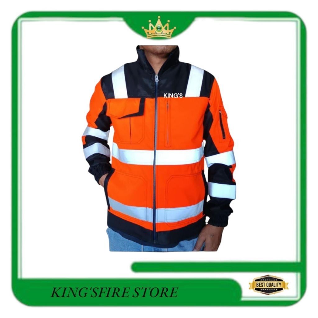 CUSTOM JACKET SAFETY BAHAN TASLAN WATERPROOF SCHOTLITE 3M