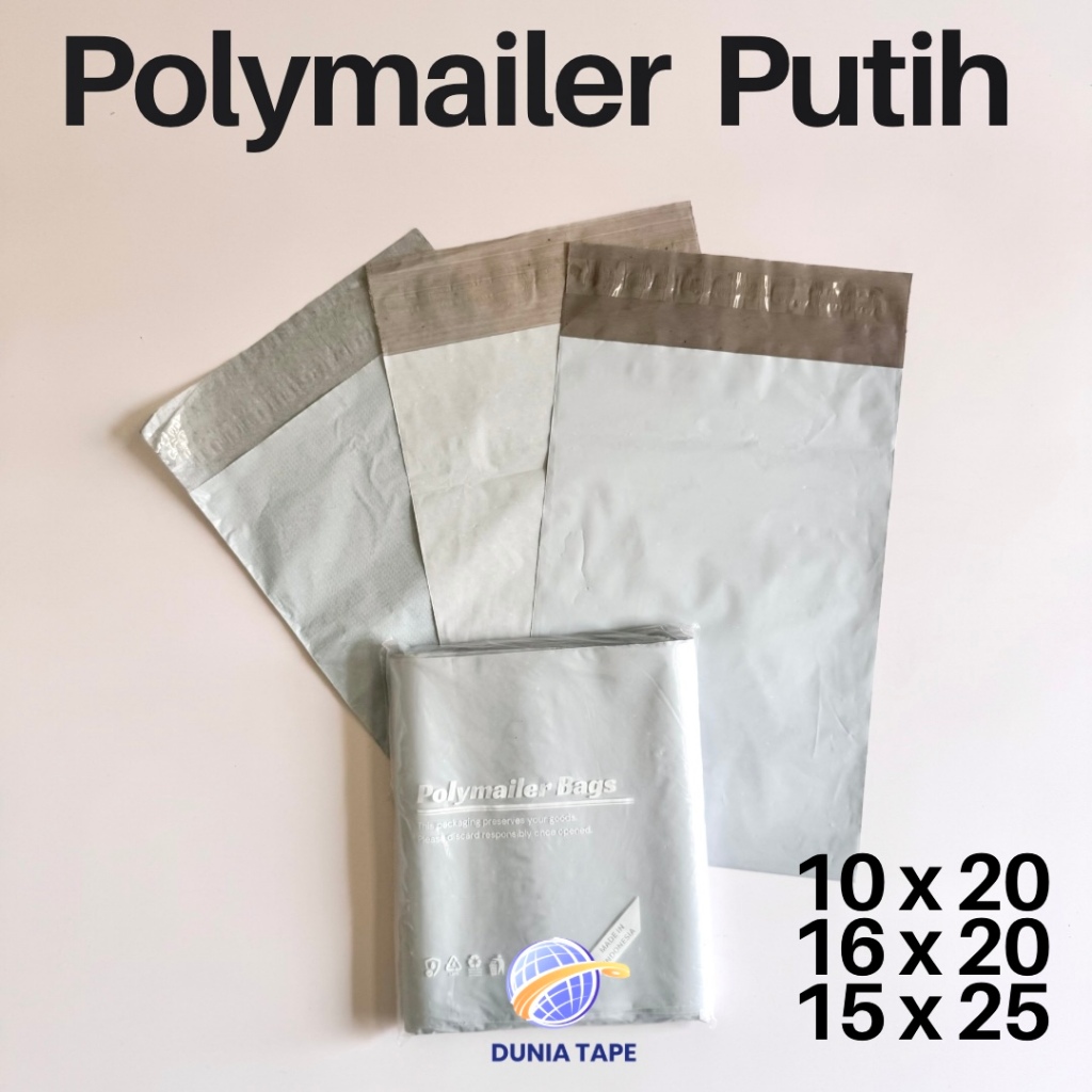 Polymailer Putih 10x20 16x20 15x25 ADAMAS  - Kantong Packing Online Lem Matte Glossy Premium
