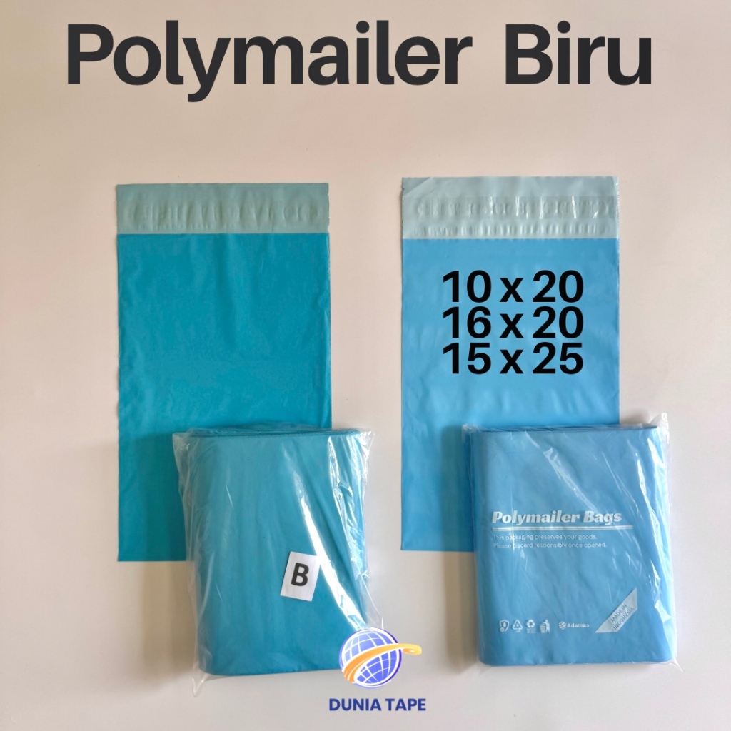 Polymailer Biru ADAMAS 10x20 16x20 15x25 - Kantong Packing Online Lem Matte Glossy Premium