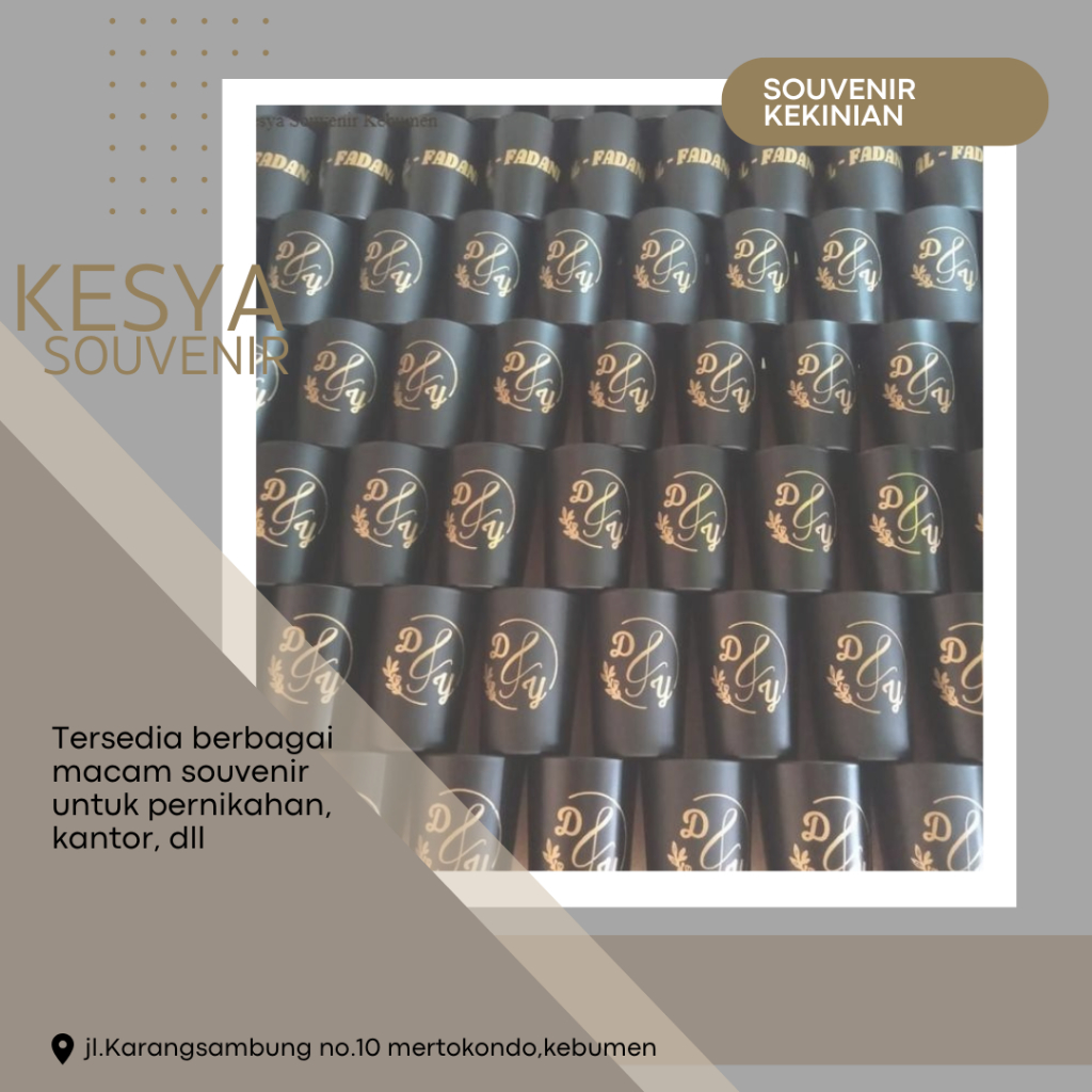 Kesya Souvenir | TERLARIS souvenir pernikahan gelas hitam doff sablon nama plus kemasan box mika