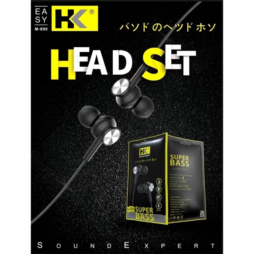 Hf Hk 890 Wired Earphone Headset Jek Audio Stereo Built-In Microphone