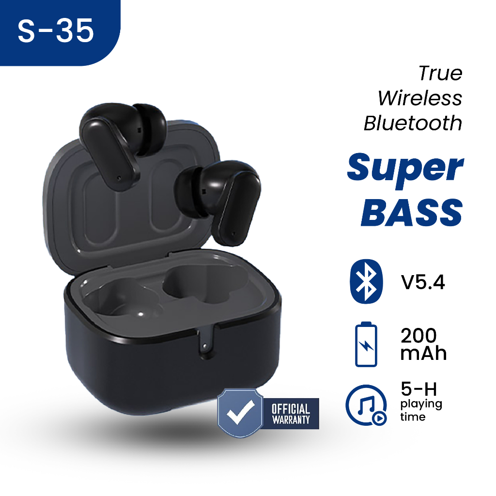 TWS Bluetooth S-35 Earbuds – Headset Wireless Stereo Suara Jernih Super Bass