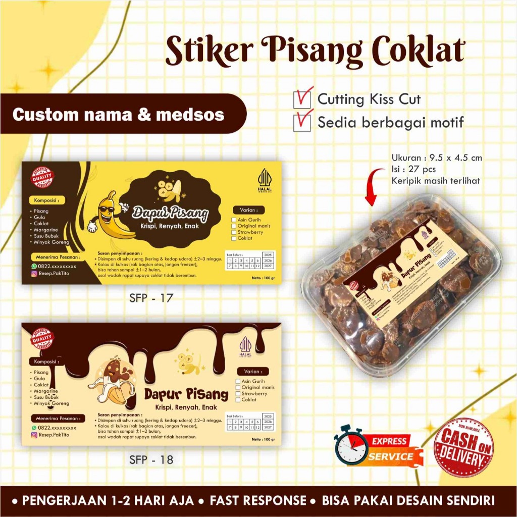 

[ 27 pcs ] Stiker Pisang coklat Cromo / Label kemasan makanan / Pisang / coklat/Promo