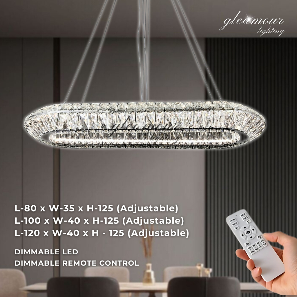 Gleamour Lighting Lampu Gantung Kristal Minimalis Modern Dimmable Tri Color LED 120cm 100cm 80cm Sil