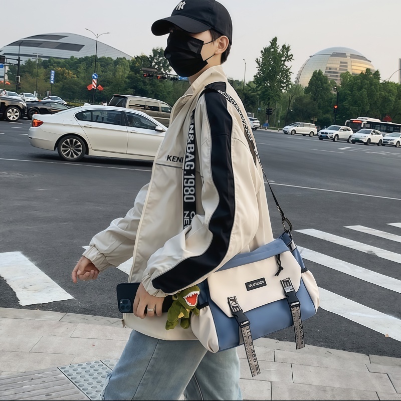 Tas Shoulder Pria Gaya Jepang, Kapasitas Besar, Slingbag Santai, Siswa, Tas Kanvas