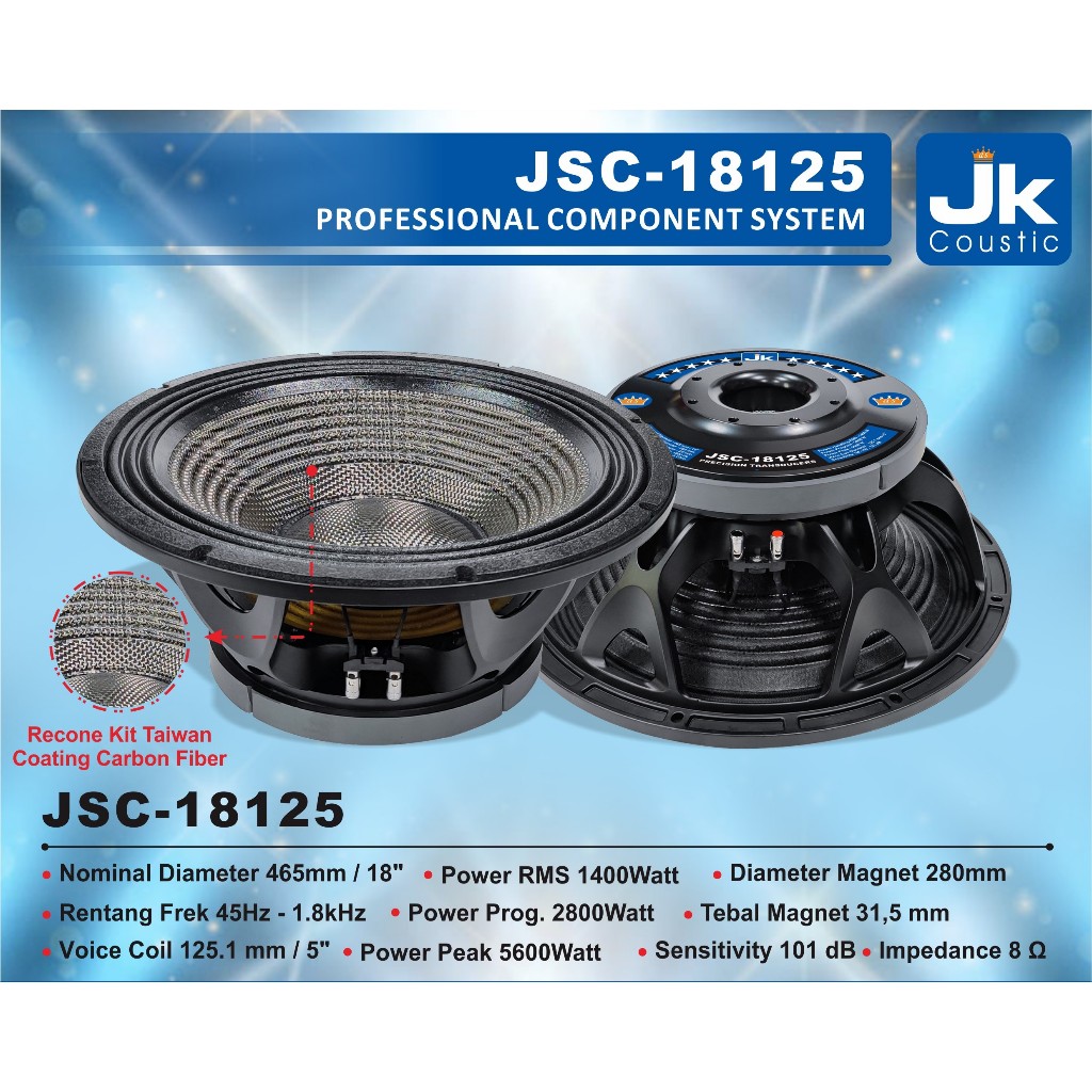 Speaker Component 18 inch JK Coustic JSC 18125 Voice Coil 5 inch
