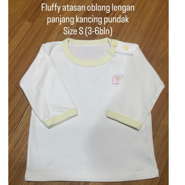 FLUFFY BAJU BAYI ATASAN OBLONG LENGAN PANJANG KANCING PUNDAK SIZE S/3-6BULAN